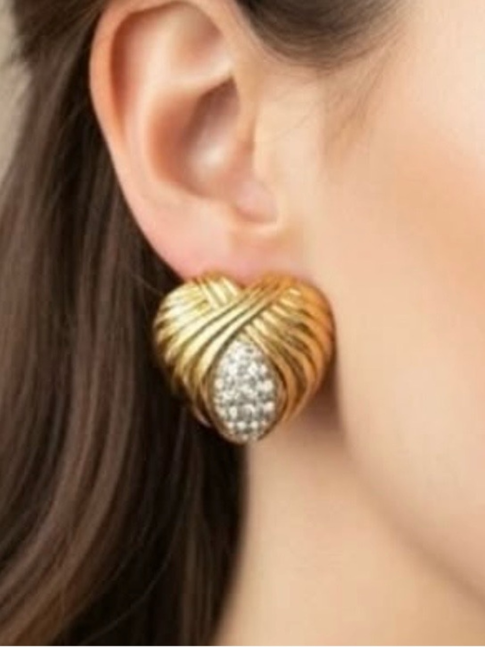 Ellen Kiam Gold Heart Pierced Earrings with Crystal Pavé Accent